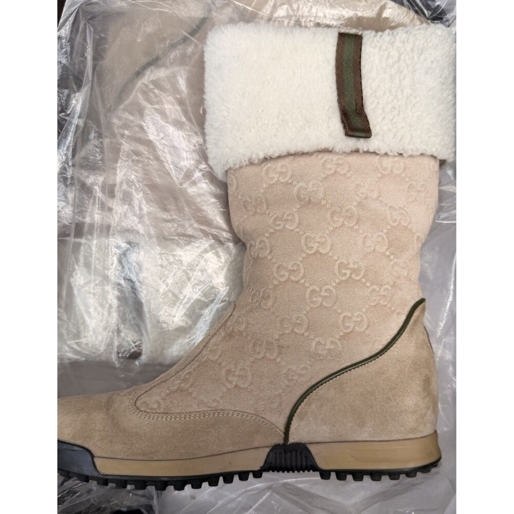 $650 Gucci Guccissima Beige Suede Shearling Lined Mid-Calf Snow Boot EU 35/ US 5